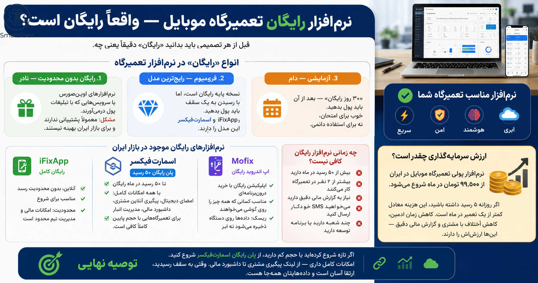 نرم‌افزار رایگان تعمیرگاه موبایل — واقعاً رایگان است؟